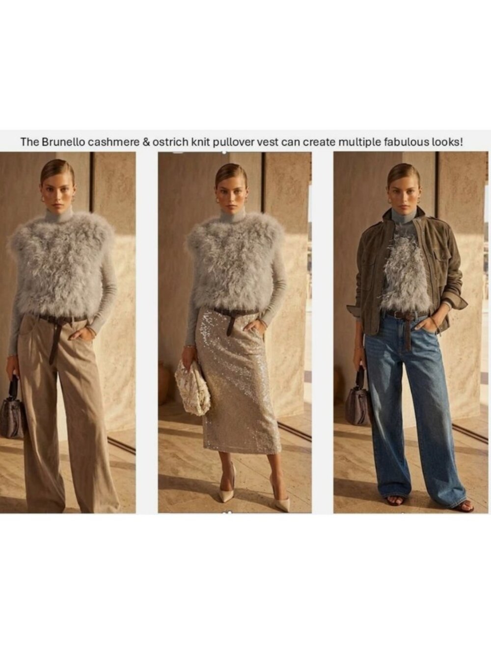 BRUNELLO CUCINELLI stunning! 100% cashmere & ostrich knit vest top $7,800 s/m - Picture 12 of 16